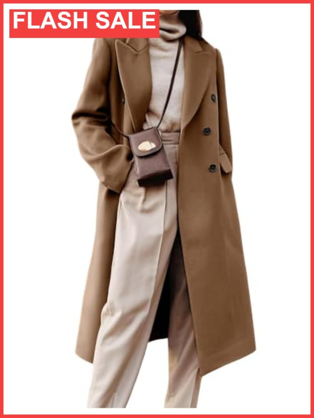 Womens Long Wool Blend Pea Coat Double Breasted Trench Winter Overcoat